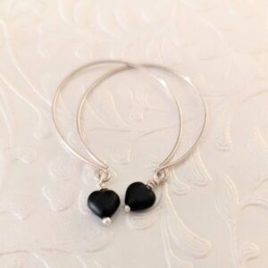 NWT Sterling Silver Artisan Hoop Earrings. Glass Hearts Valentine's Day Gift.